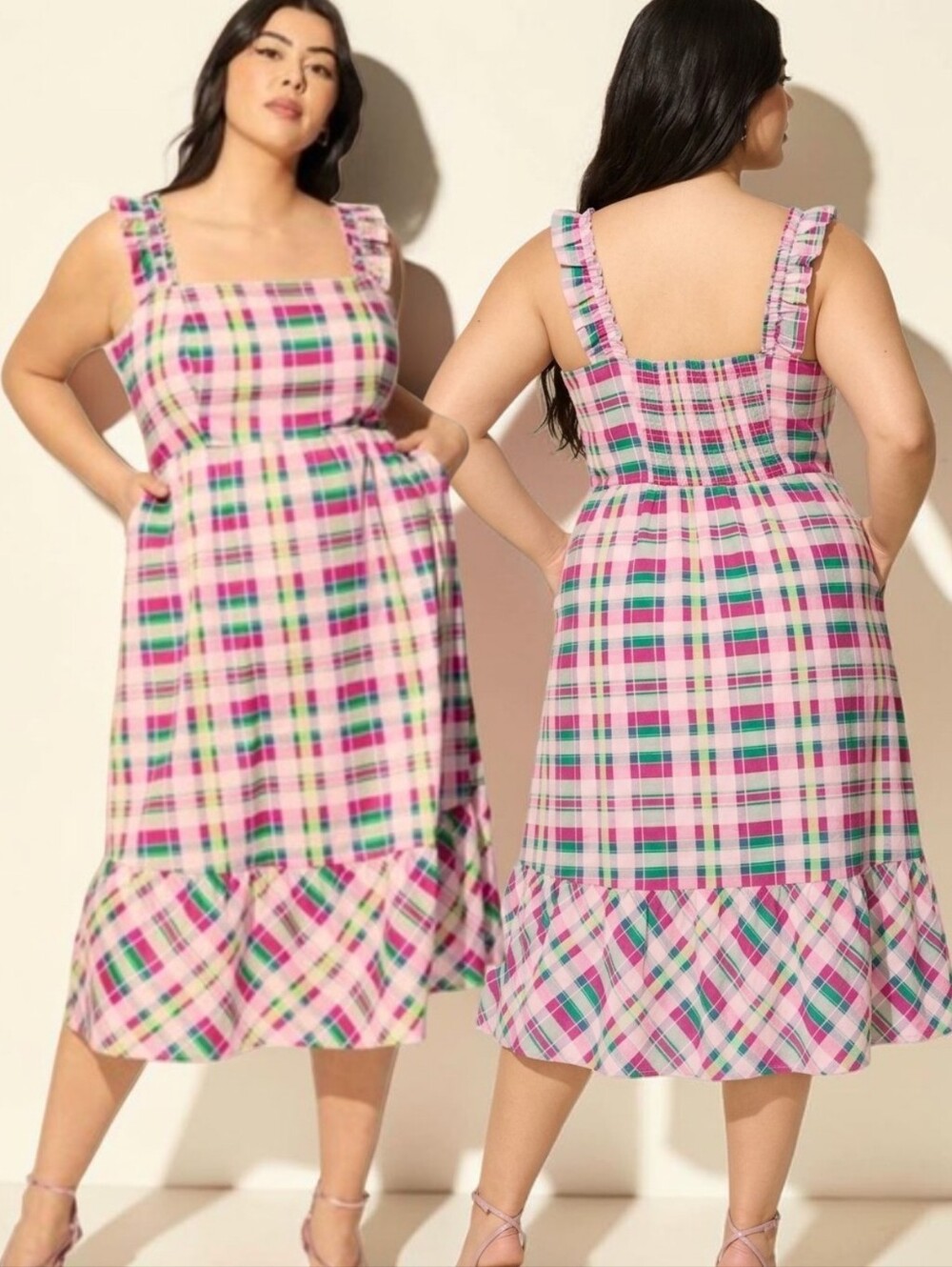 TORRID Plaid Poplin Teired Ruffle Strap Midi Dress - Size 26 - 4X